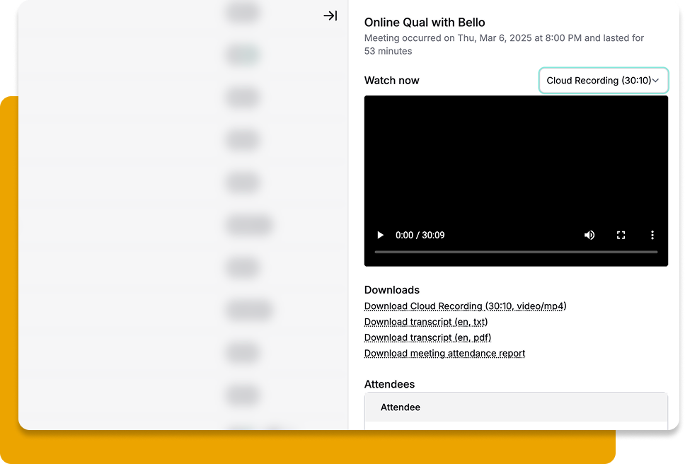 Bello screenshot showing post-meeting options